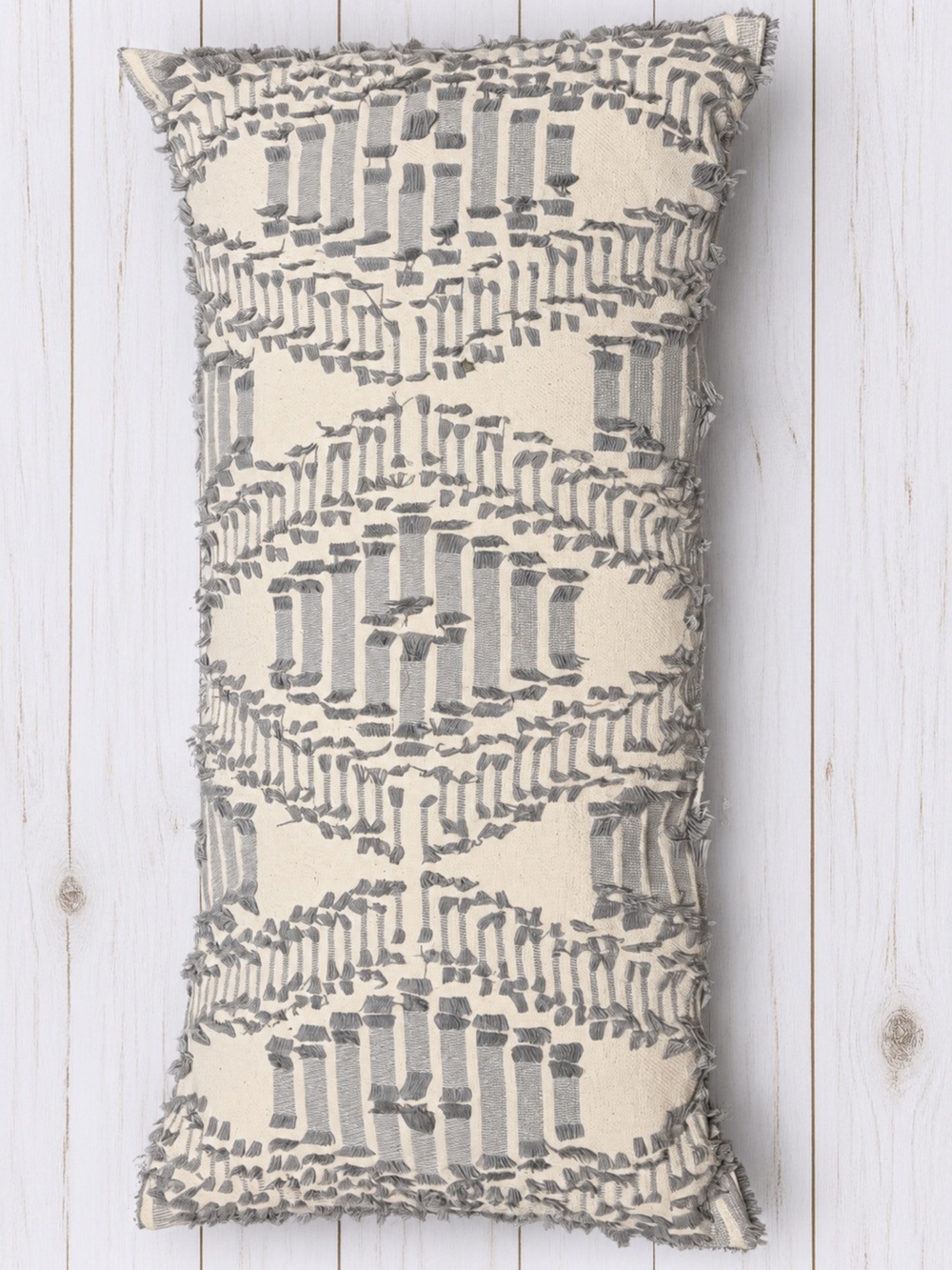Unk Gray and Cream Patterned Lumbar Throw Pillow